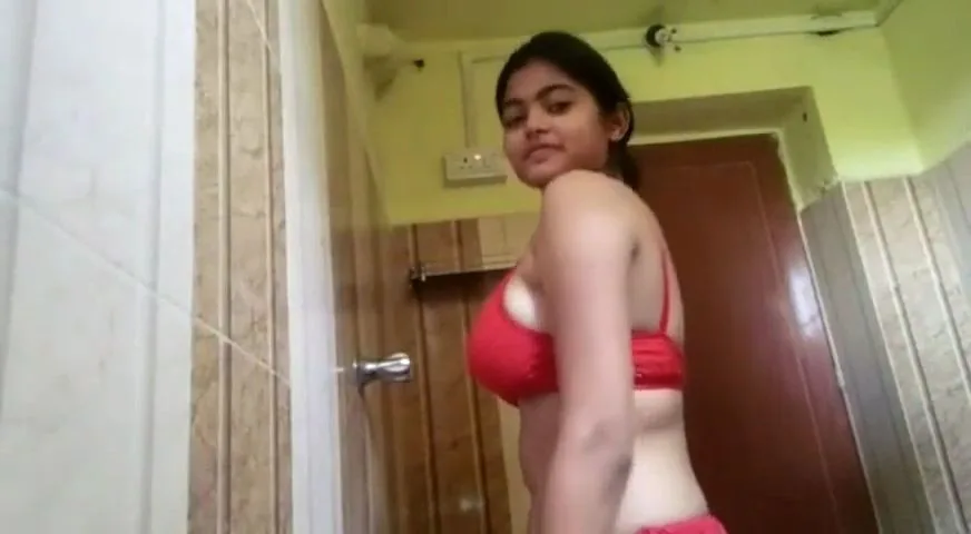 Big boobs  indian girl in red bra taking shower